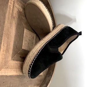 Black suede slip on shoes